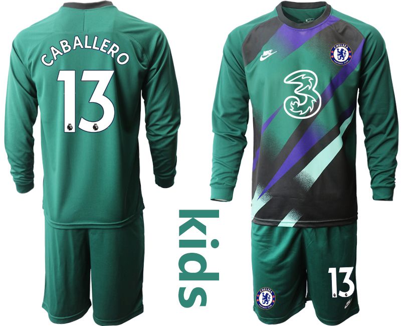 Youth 2020-2021 club Chelsea Dark green long sleeve goalkeeper #13 Soccer Jerseys